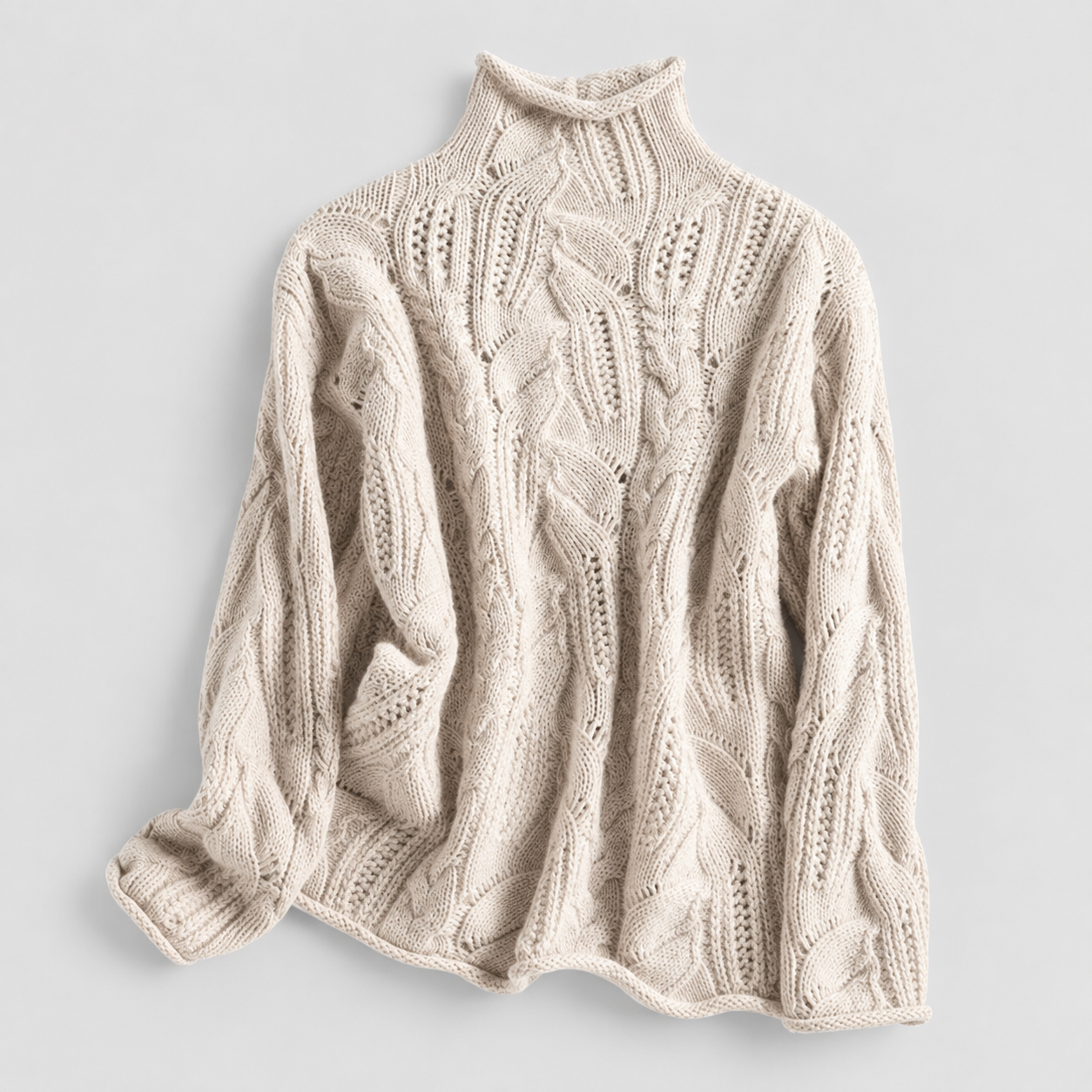 Cable Knit Turtleneck Sweater side view