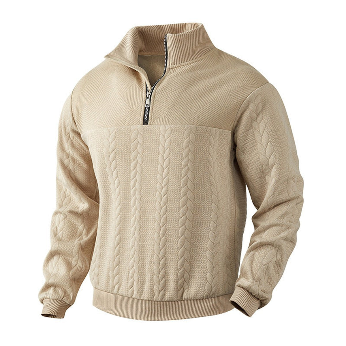 Men's Cable-Knit Ribbed Textured-Knit Oversized Sweater in Beige - view 5