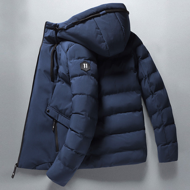 Men's Longline Quilted Hooded Padded Jacket in Blue - view 1