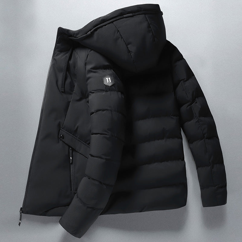 Men's Longline Quilted Hooded Padded Jacket in Black - view 3