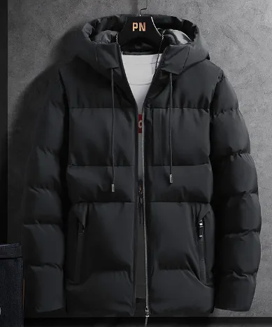 Men's Longline Quilted Hooded Padded Jacket in Black - view 5