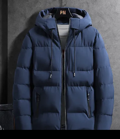 Men's Longline Quilted Hooded Padded Jacket in Blue - view 6