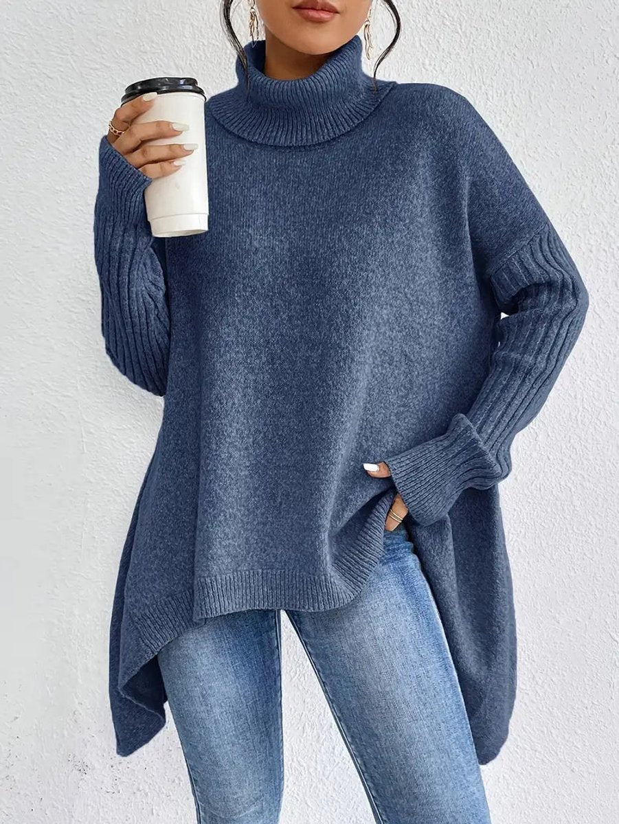 Women's Ribbed Oversized Turtleneck Sweater in Ocean Blue - view 1