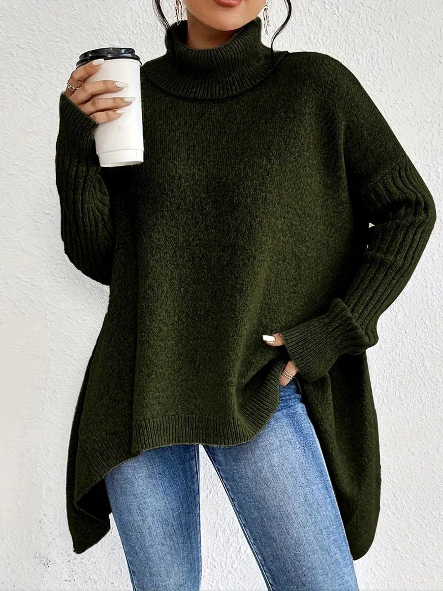 Women's Ribbed Oversized Turtleneck Sweater in Pine Green - view 4