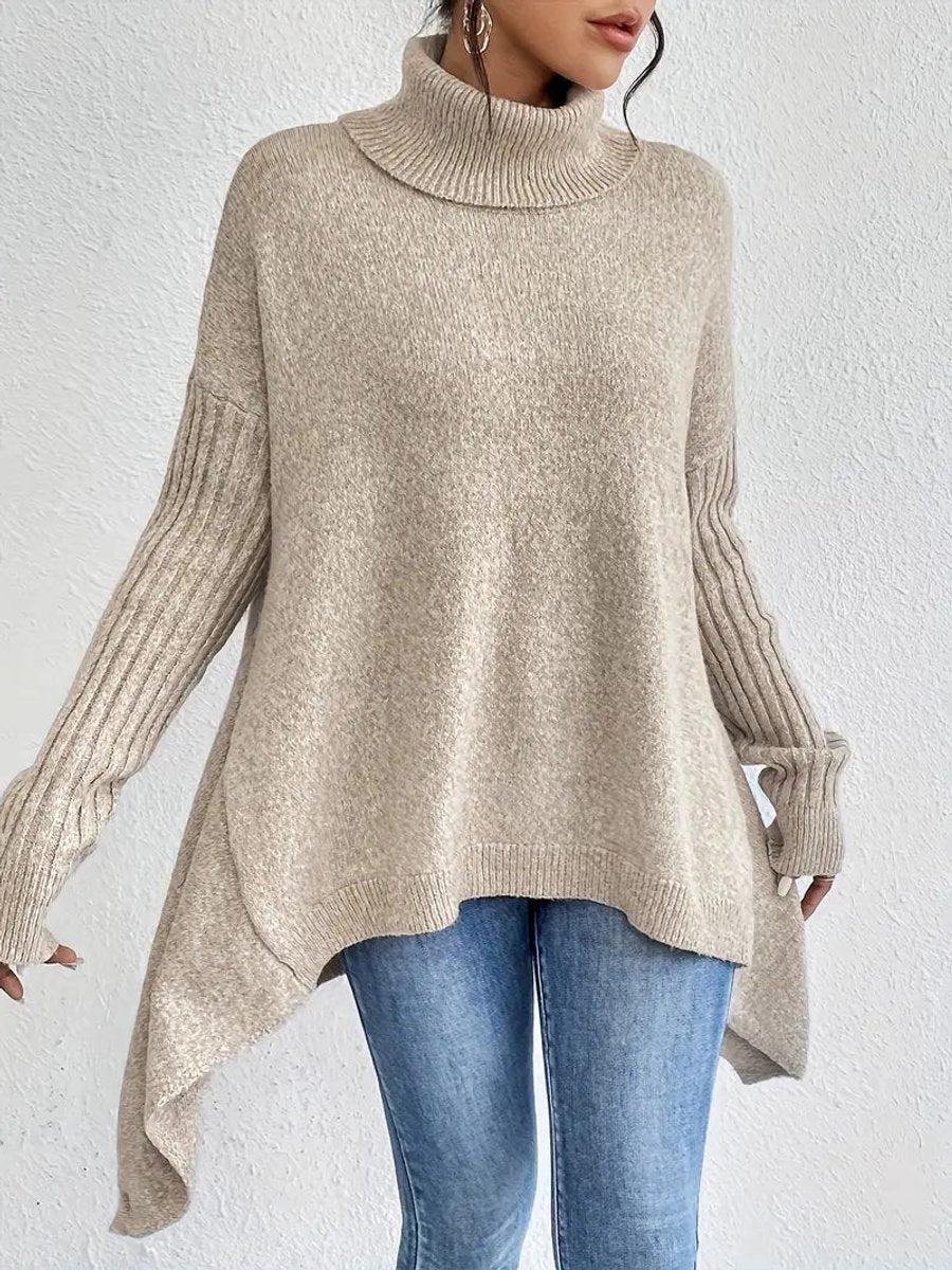 Women's Ribbed Oversized Turtleneck Sweater in Desert Khaki - view 7