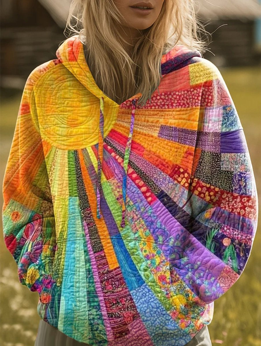 Women's Quilted Patchwork Oversized Hoodie in Multicolor - view 1