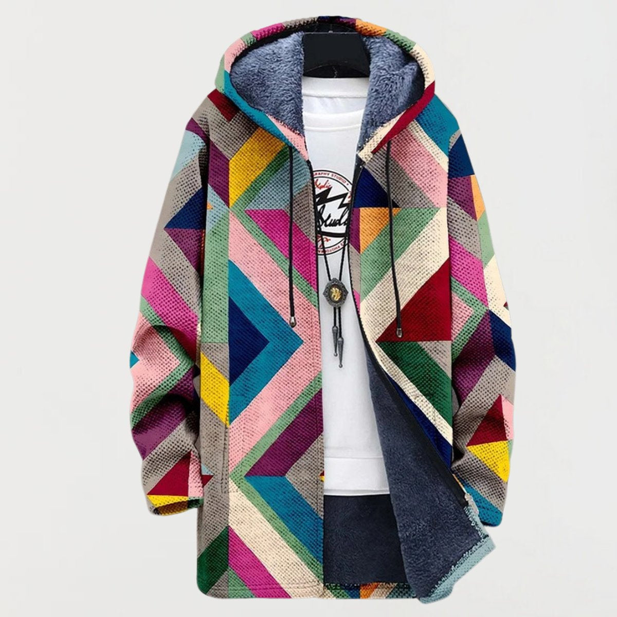 Women's Oversized Fleece-Lined Hooded Jacket in Multicolor - view 2