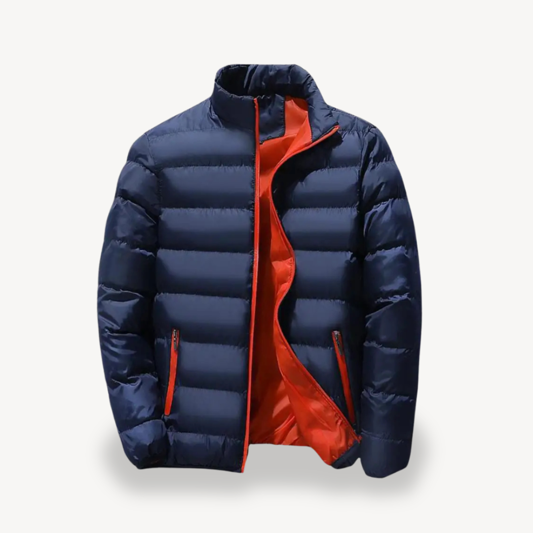 Men's Stand-Collar Quilted Puffer Jacket with Zip Pockets in Navy - view 2