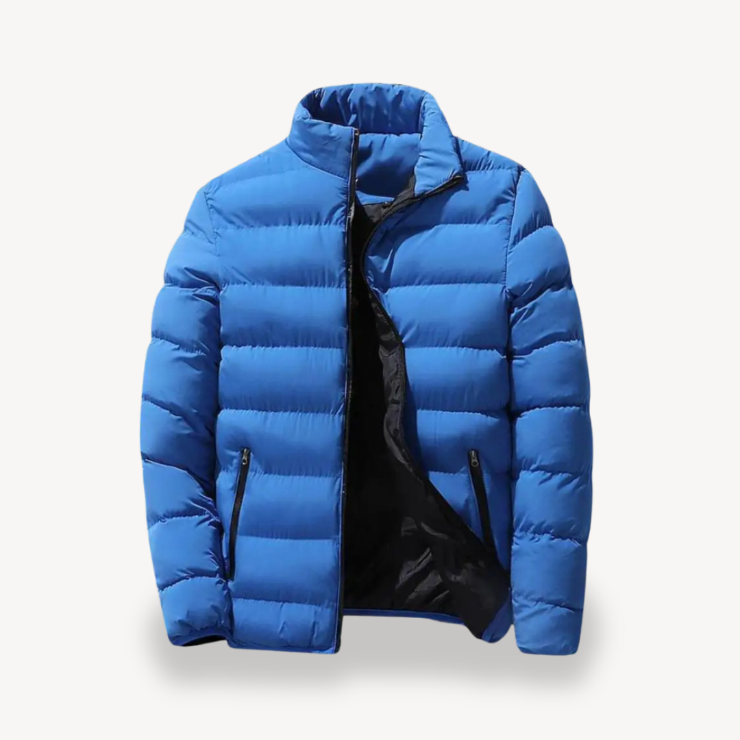 Men's Stand-Collar Quilted Puffer Jacket with Zip Pockets in Blue - view 4