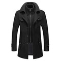 Men's Zip-Up Button-Front Overcoat with Inner Collar in Black - view 1