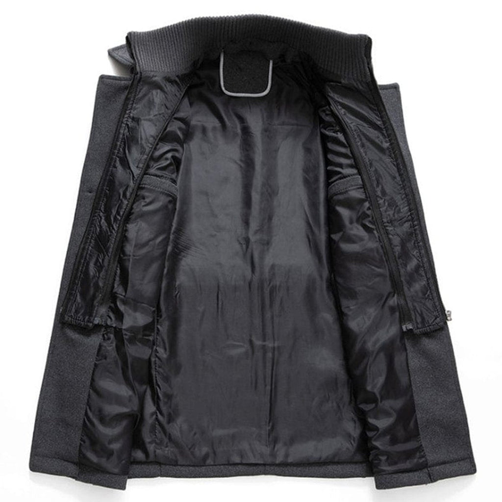 Men's Zip-Up Button-Front Overcoat with Inner Collar in Black - view 2