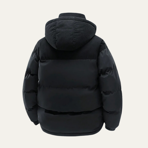 Men's Hooded Padded Puffer Coat with Zip Pockets in Navy - view 1