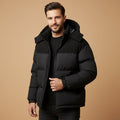 Men's Hooded Padded Puffer Coat with Zip Pockets in Black - view 2