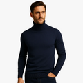Men's Fine-Knit Ribbed Turtleneck Sweater in Navy - view 1