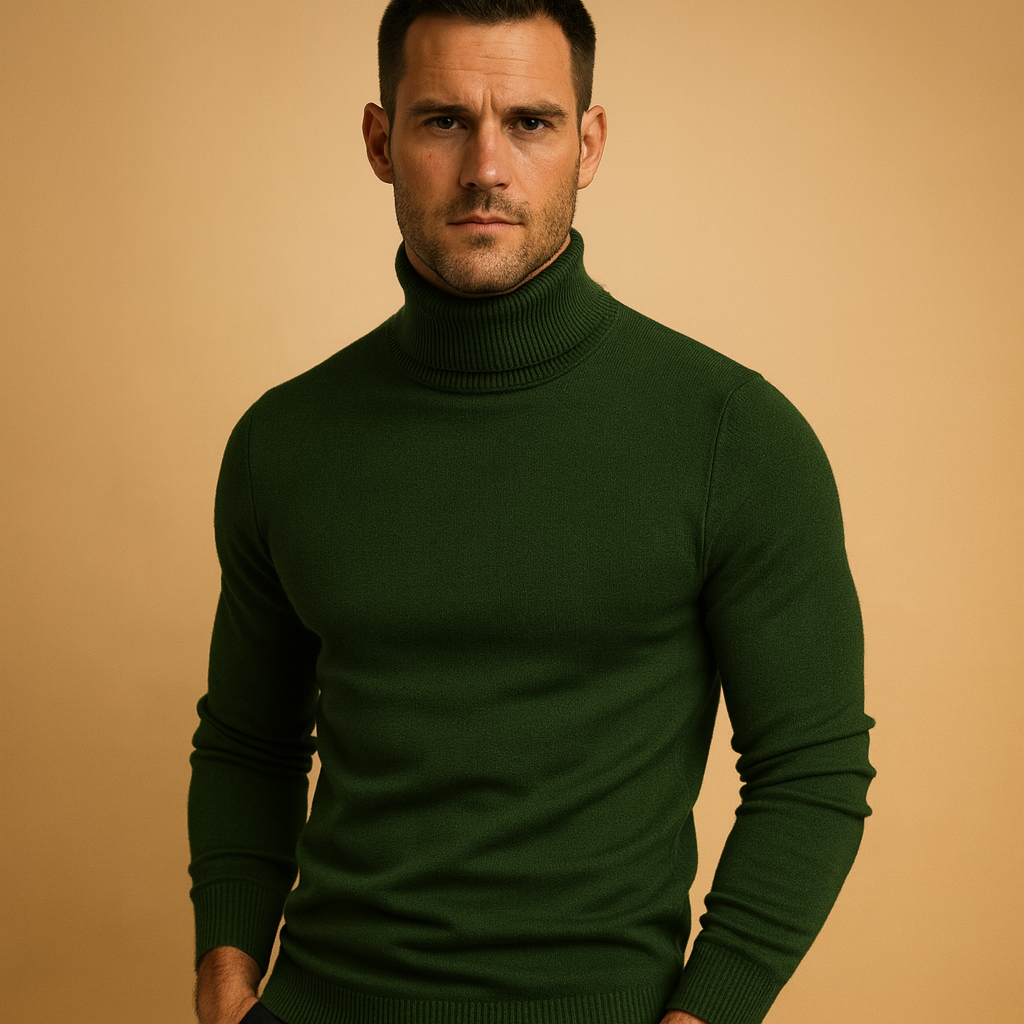 Men's Fine-Knit Ribbed Turtleneck Sweater in Green - view 6
