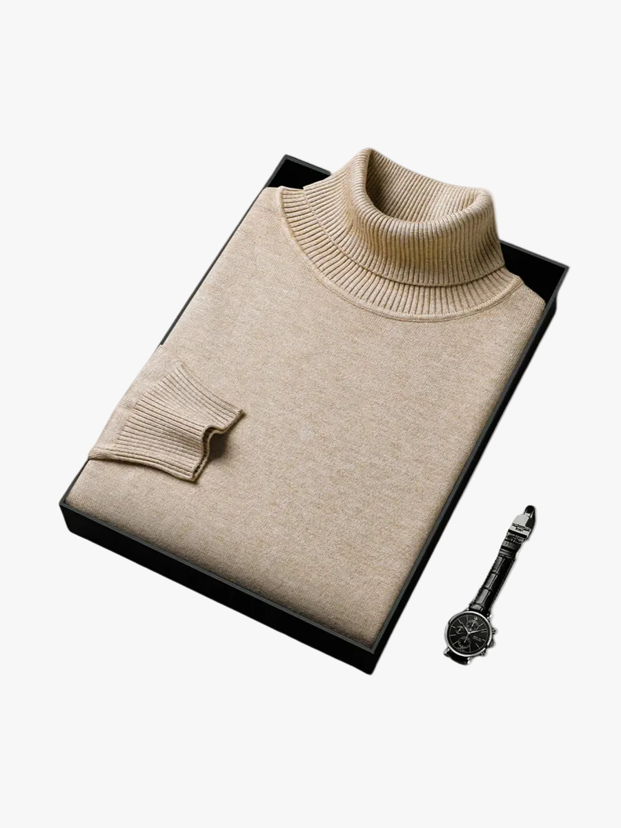 Men's Ribbed-Knit Turtleneck Sweater in Beige - view 1