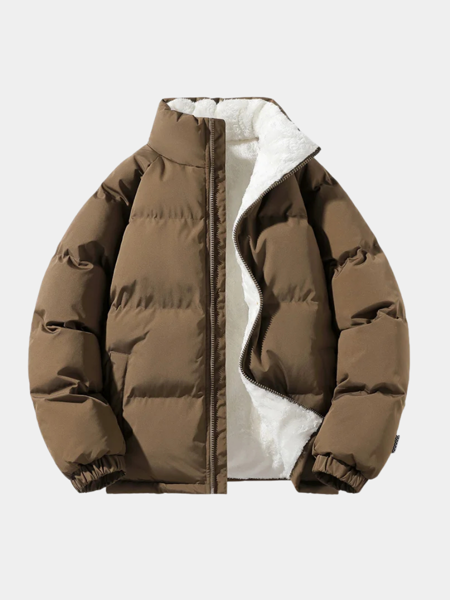 Men's Hooded Padded Quilted Puffer Coat in Brown - view 1