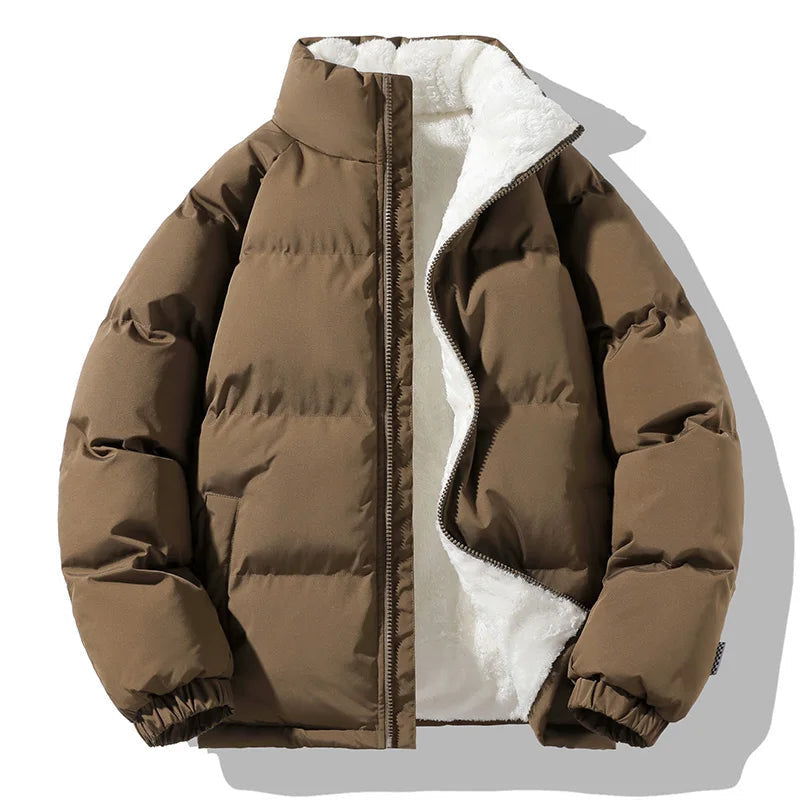Men's Hooded Padded Quilted Puffer Coat in Brown - view 2