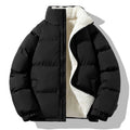 Men's Hooded Padded Quilted Puffer Coat in Black - view 3