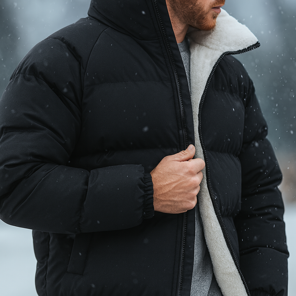 Men's Hooded Padded Quilted Puffer Coat in Black - view 6