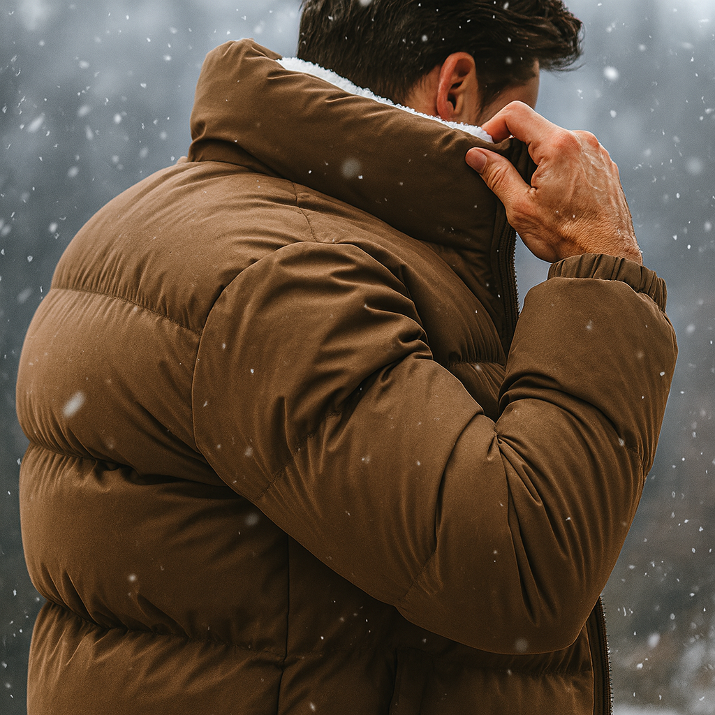 Men's Hooded Padded Quilted Puffer Coat in Brown - view 7