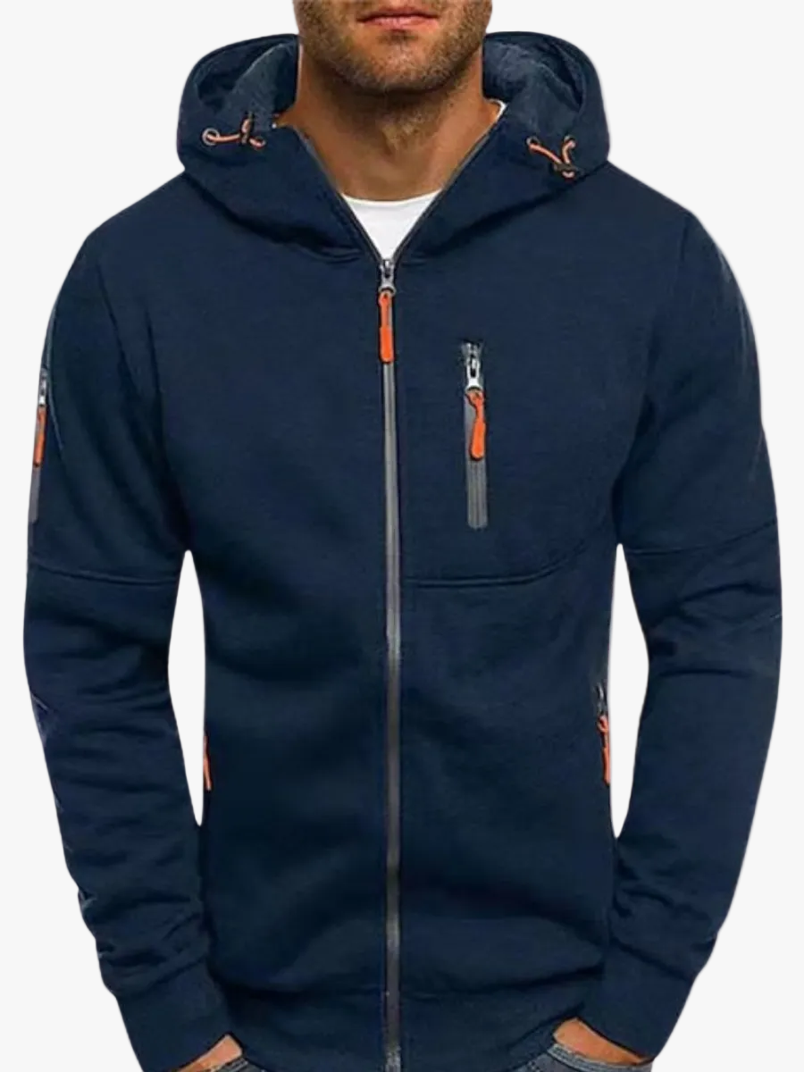 Men's Full-Zip Knit Hoodie with Zipper Pockets in Navy - view 1