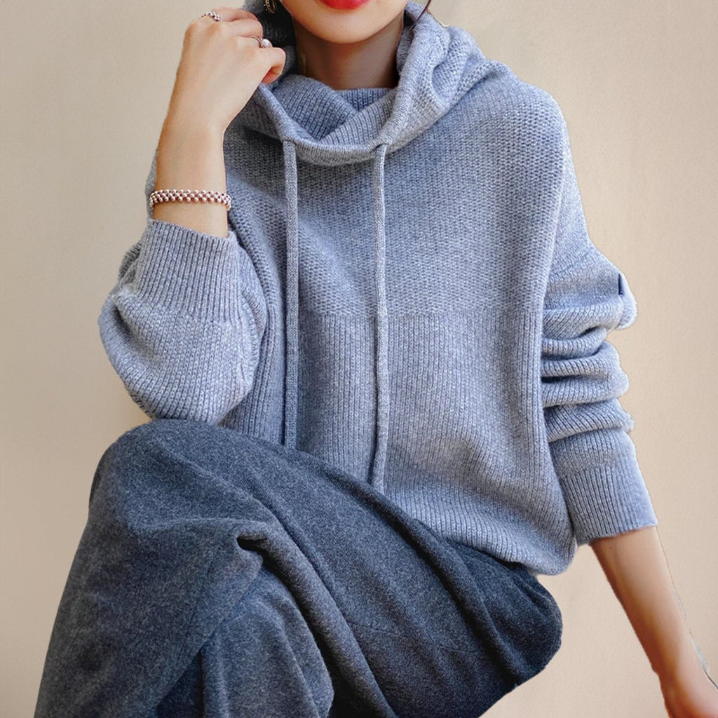 Women's Ribbed Oversized Turtleneck Sweater with Drawcords in Gray - view 4