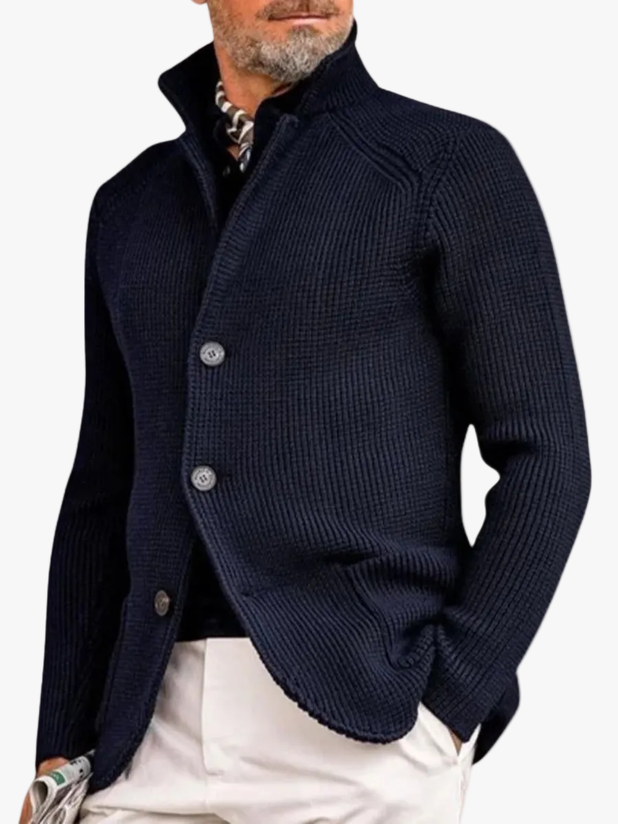 Men's Waffle-Knit Button-Front Cardigan in Navy - view 1