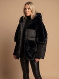 Women's Oversized Faux Fur-Trimmed Quilted Hooded Puffer Coat in Black - view 2