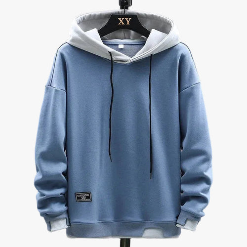 Men's Drawcord Knit Hoodie with Front Pouch Pocket in Blue - view 1