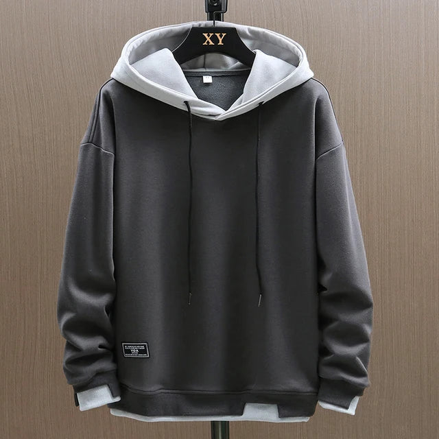 Men's Drawcord Knit Hoodie with Front Pouch Pocket in Black - view 2