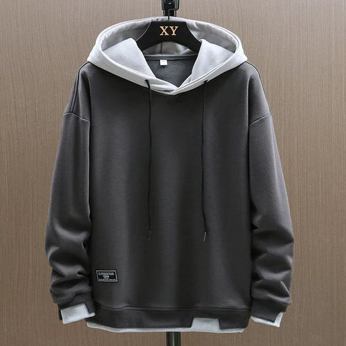 Men's Drawcord Knit Hoodie with Front Pouch Pocket in Black - view 2