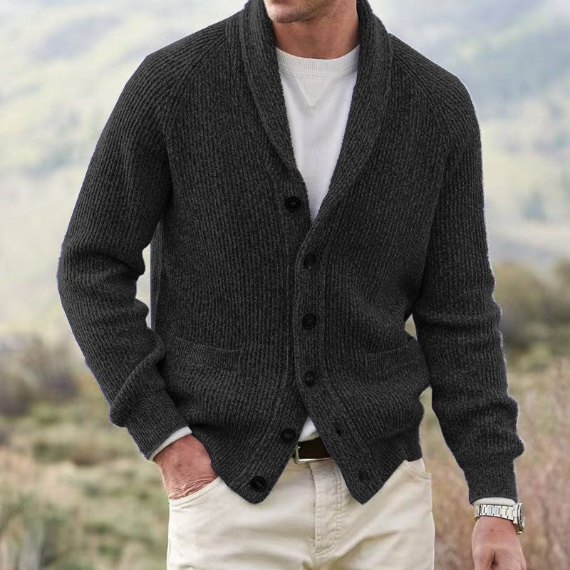 Men's Shawl-Collar Button-Front Knit Cardigan in Black - view 2