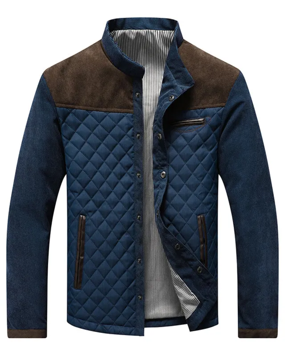 Men's Everyday Quilted Puffer Jacket with Zip Pockets in Navy/Brown - view 1