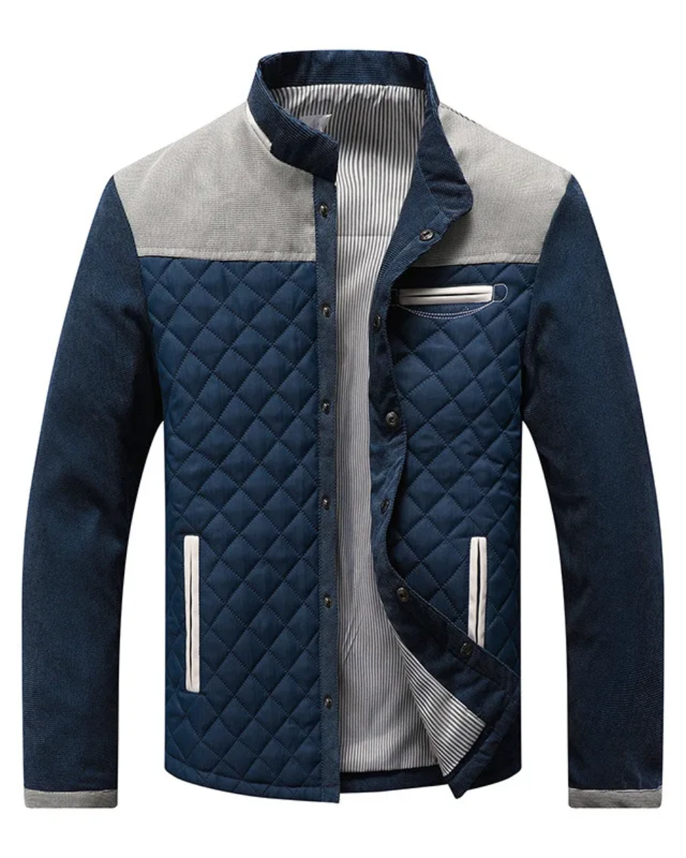 Men's Everyday Quilted Puffer Jacket with Zip Pockets in Navy/Gray - view 2