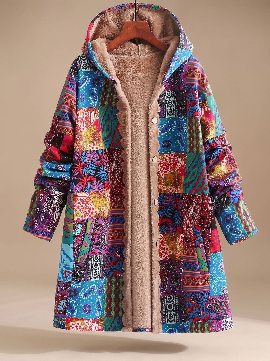 Women's Fleece-Lined Hooded Teddy Jacket in Ginger - view 1