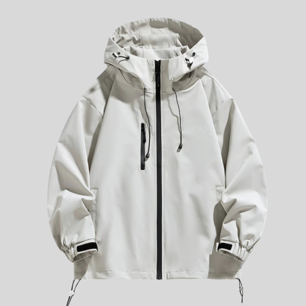 Men's Longline Hooded Zip-Up Jacket with Pockets in Beige - view 2