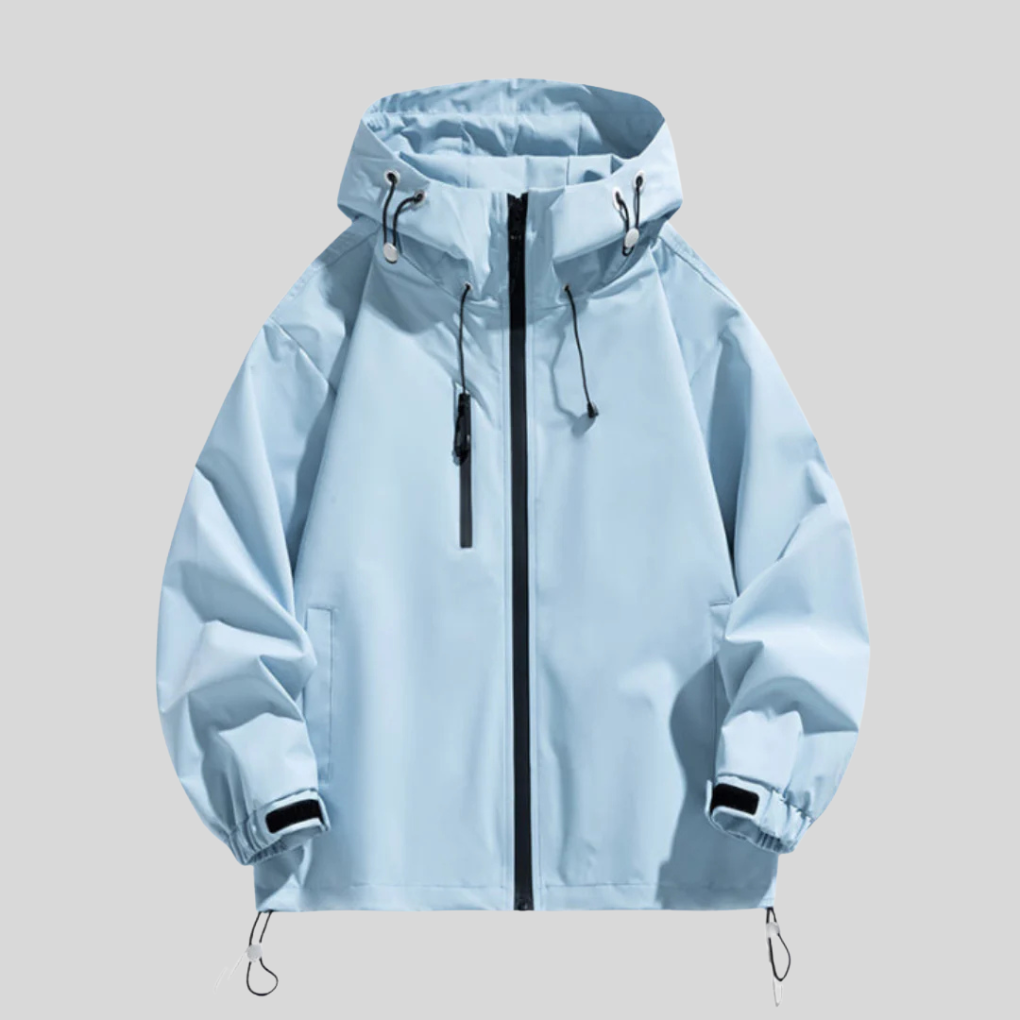 Men's Longline Hooded Zip-Up Jacket with Pockets in Light Blue - view 3
