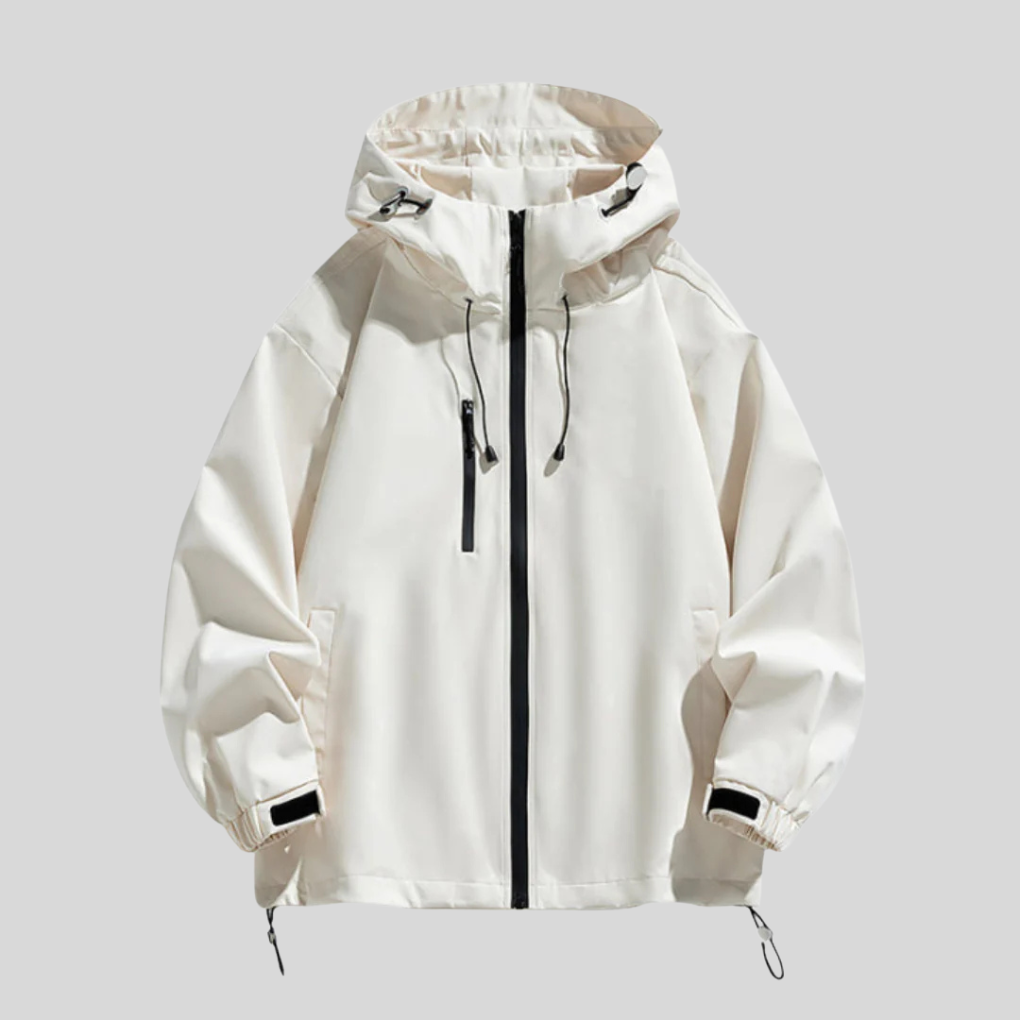 Men's Longline Hooded Zip-Up Jacket with Pockets in Beige - view 4