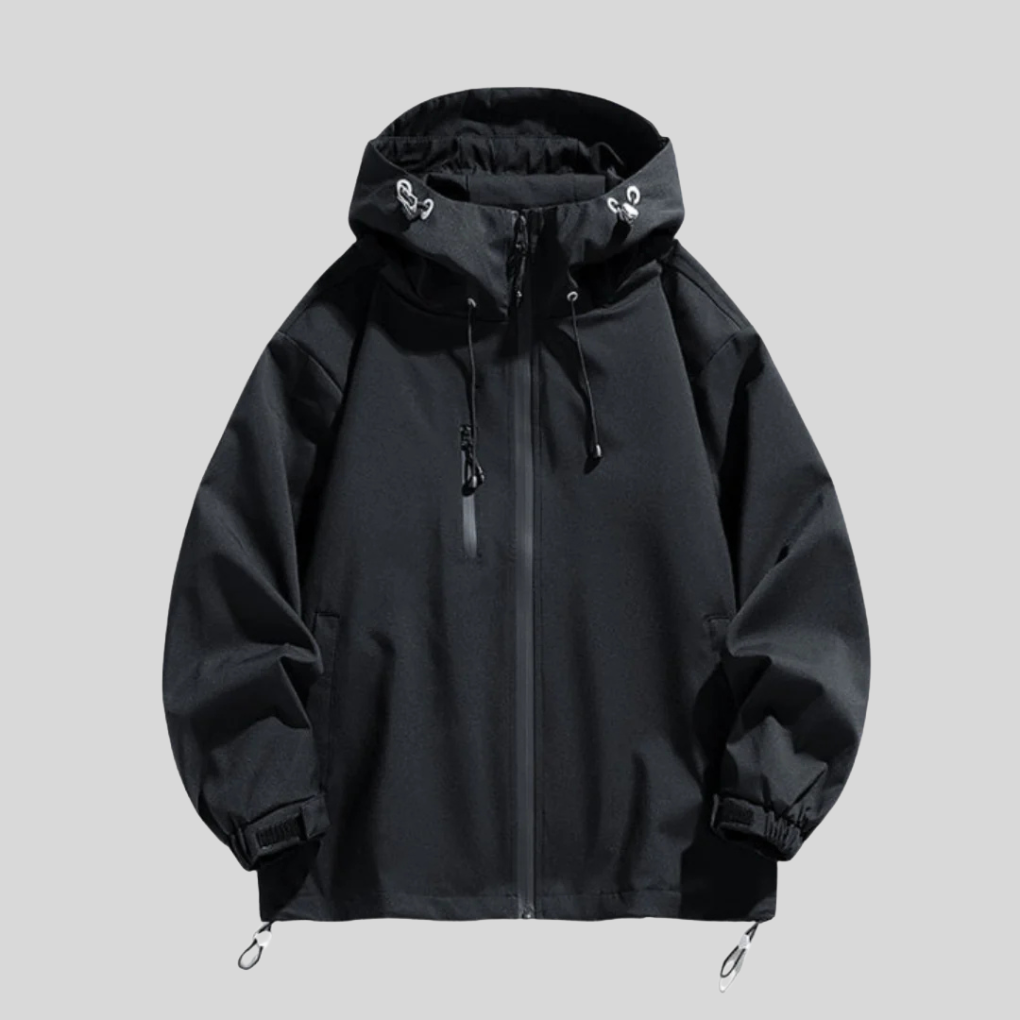 Men's Longline Hooded Zip-Up Jacket with Pockets in Black - view 6