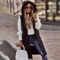 Women's Longline Hooded Quilted Puffer Vest in Black - view 1