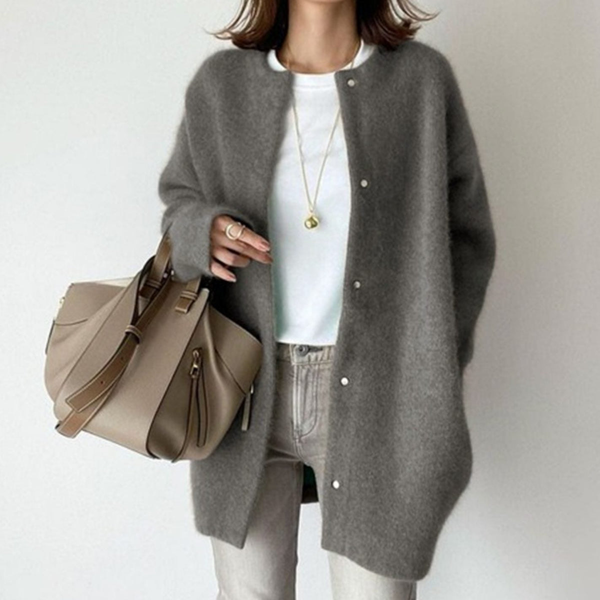 Women's Textured-Knit Oversized Turtleneck Button-Front Cardigan in Grey - view 4