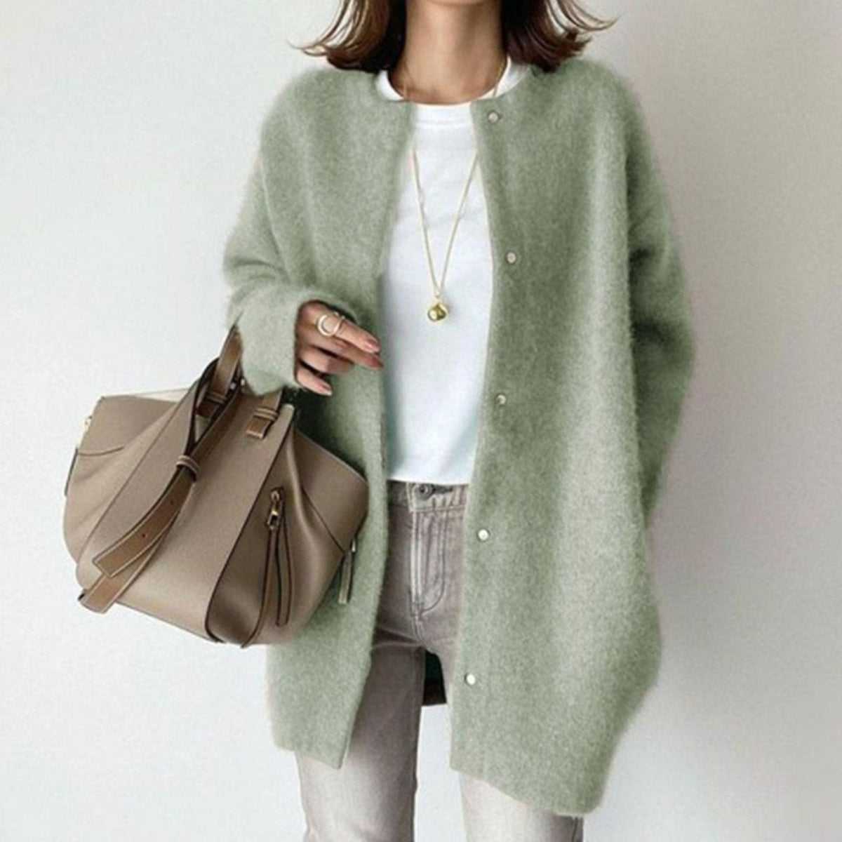 Women's Textured-Knit Oversized Turtleneck Button-Front Cardigan in Green - view 6