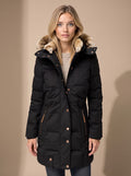 Women's Faux Fur-Trimmed Quilted Hooded Puffer Coat in Black - view 1