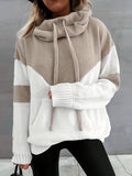 Women's Colorblock Drawstring Hoodie Sweater in Khaki - view 6