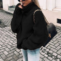 Women's Chunky-Knit Oversized Turtleneck Sweater in Black - view 3