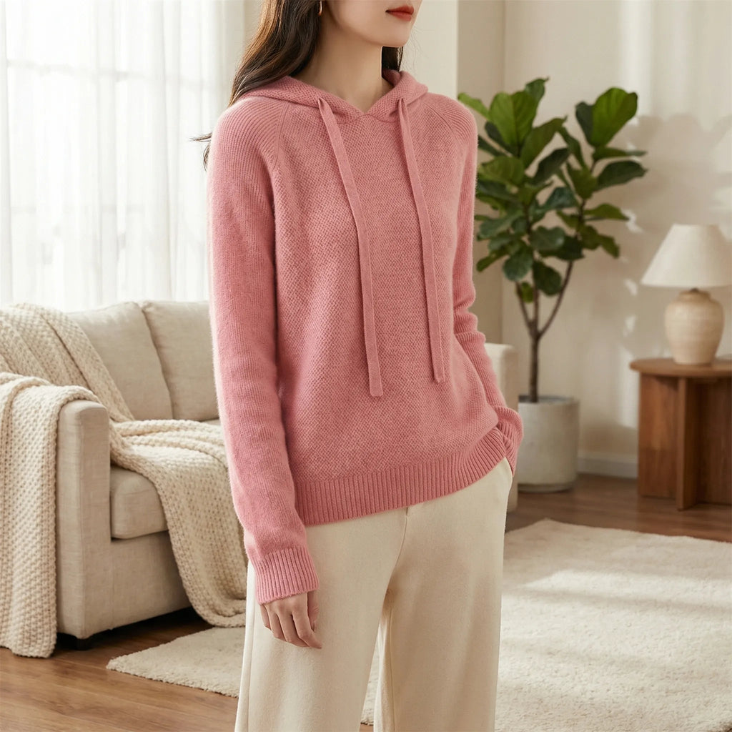Women's Textured-Knit Pullover Hoodie with Drawcords in Pink - view 1