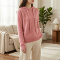 Women's Textured-Knit Pullover Hoodie with Drawcords in Pink - view 1