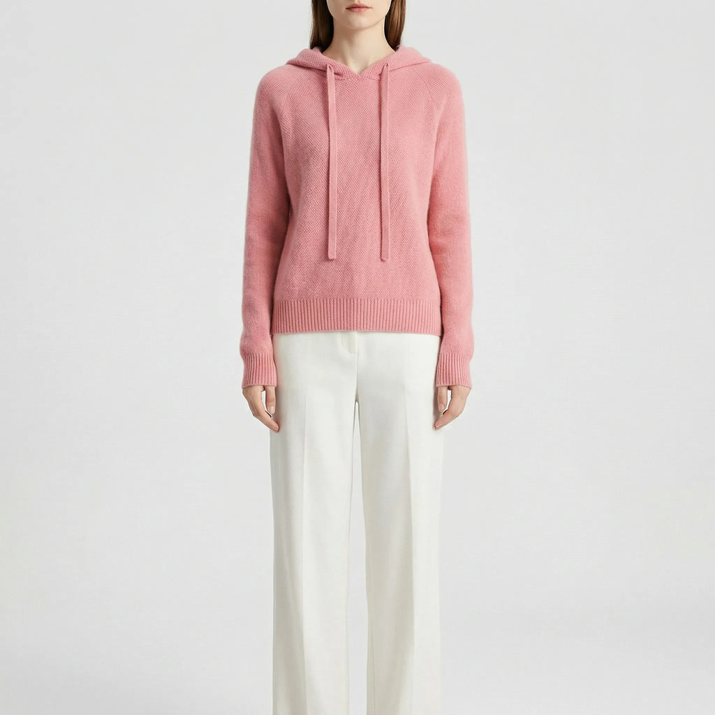 Women's Textured-Knit Pullover Hoodie with Drawcords in Pink - view 2
