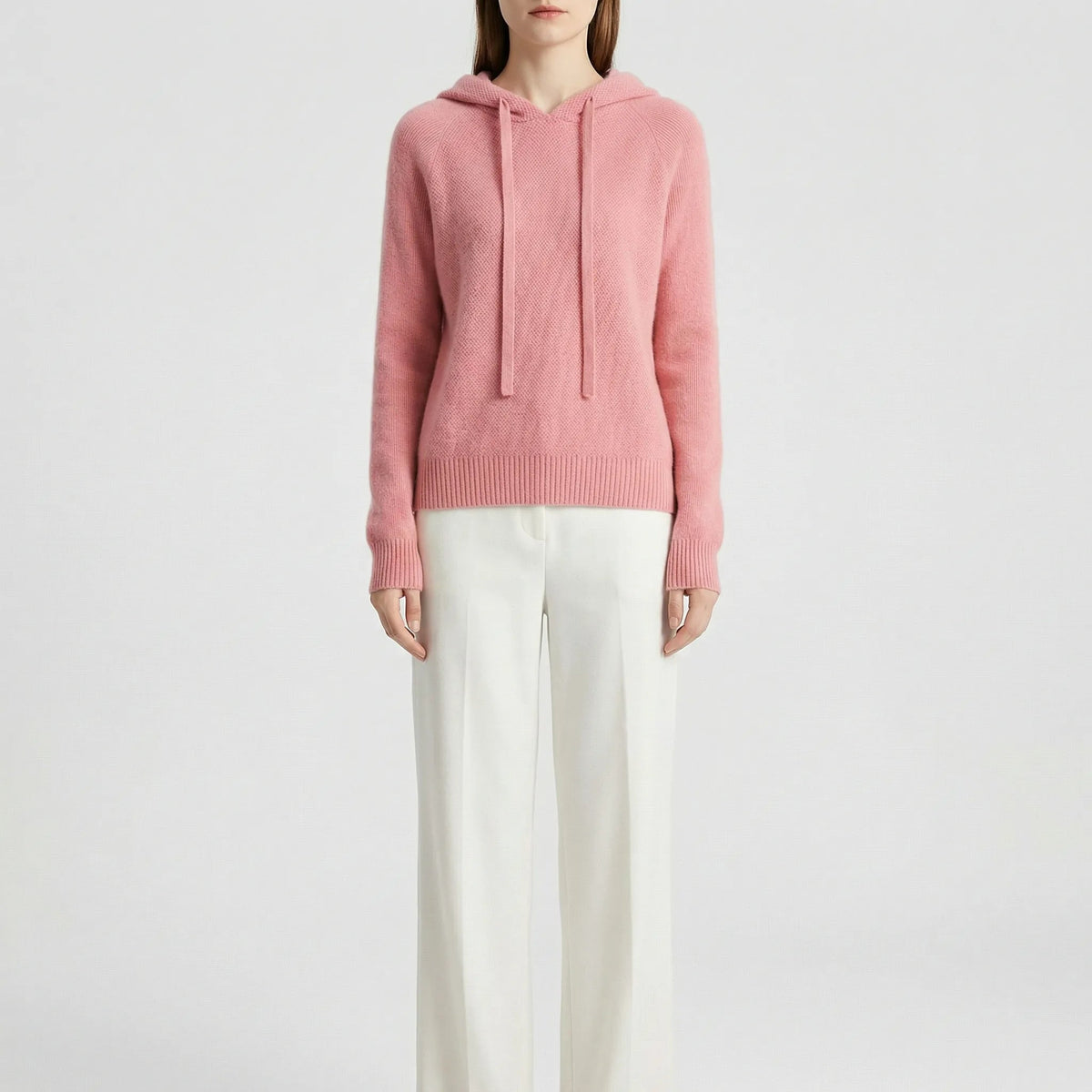Women's Textured-Knit Pullover Hoodie with Drawcords in Pink - view 2